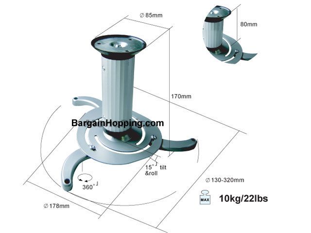 Ceiling Bracket for Projector (Max 22Lbs) - White